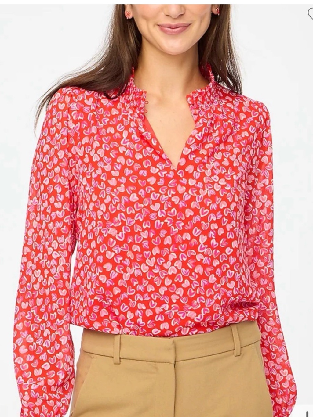 J Crew Factory Smoked Keyhole Heart Blouse With Ruffled Neck